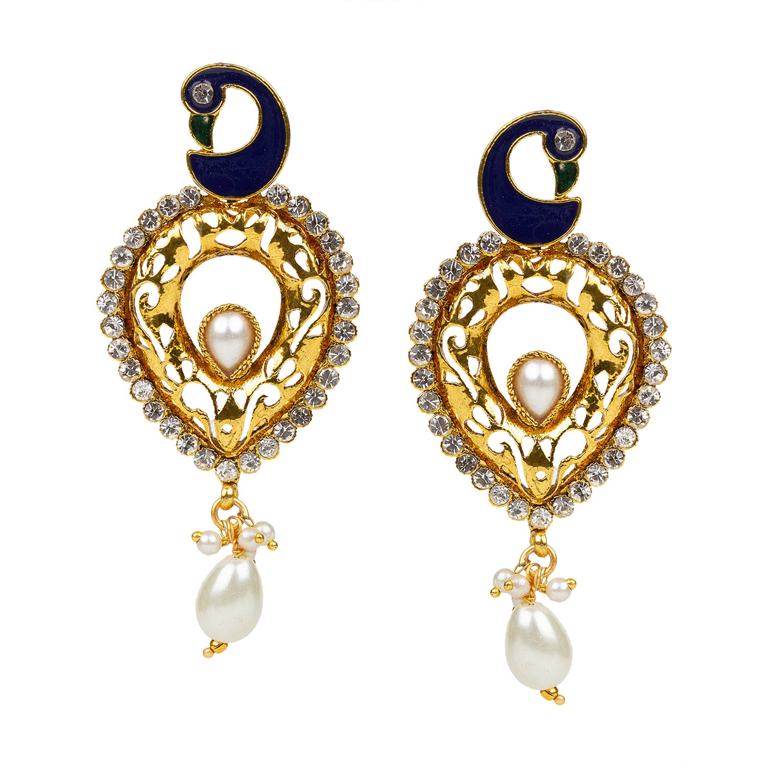 bindhani gold plated meenakari pearl drop peacock earrings women