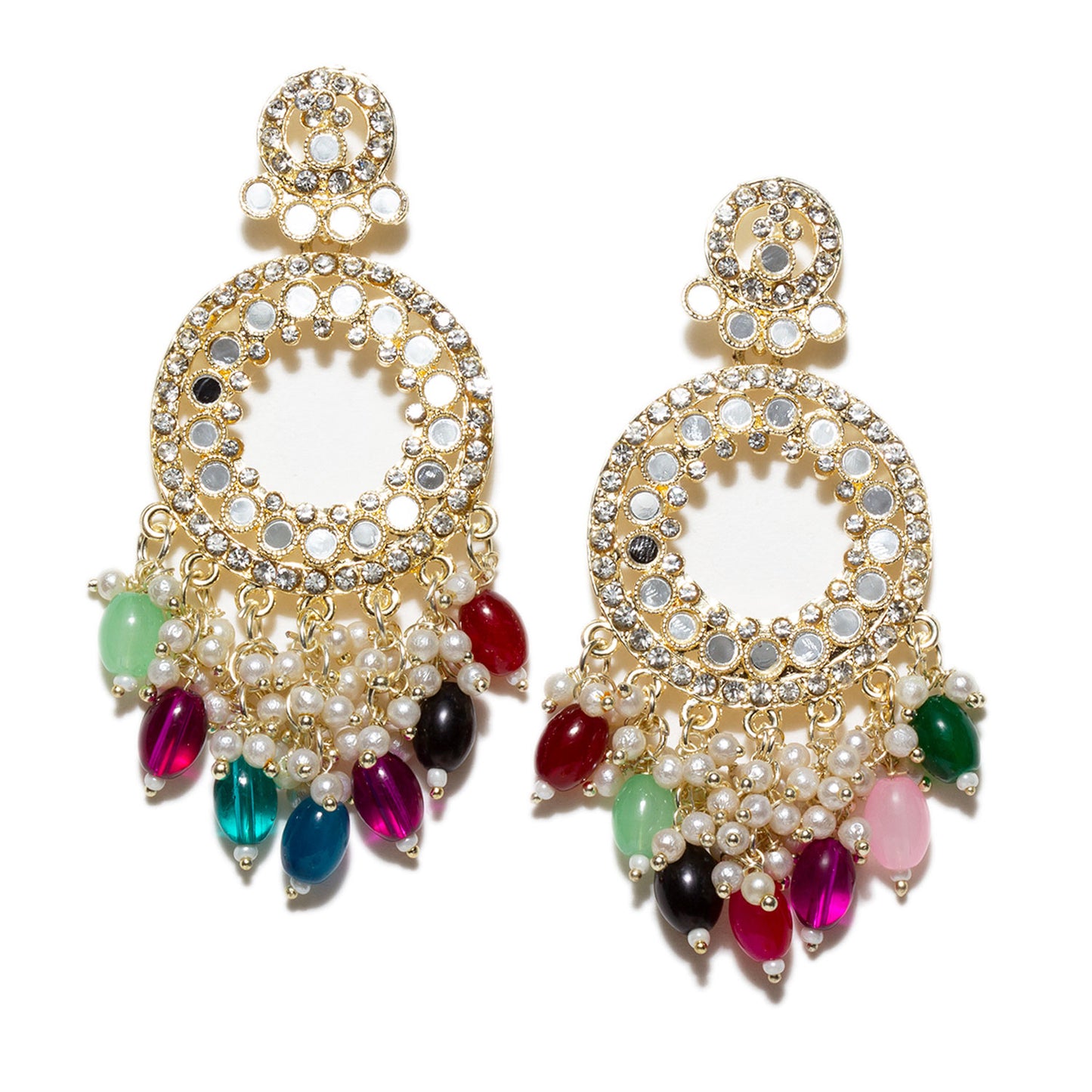 bindhani gold plated mirror and stone multi color drop earring for women girls