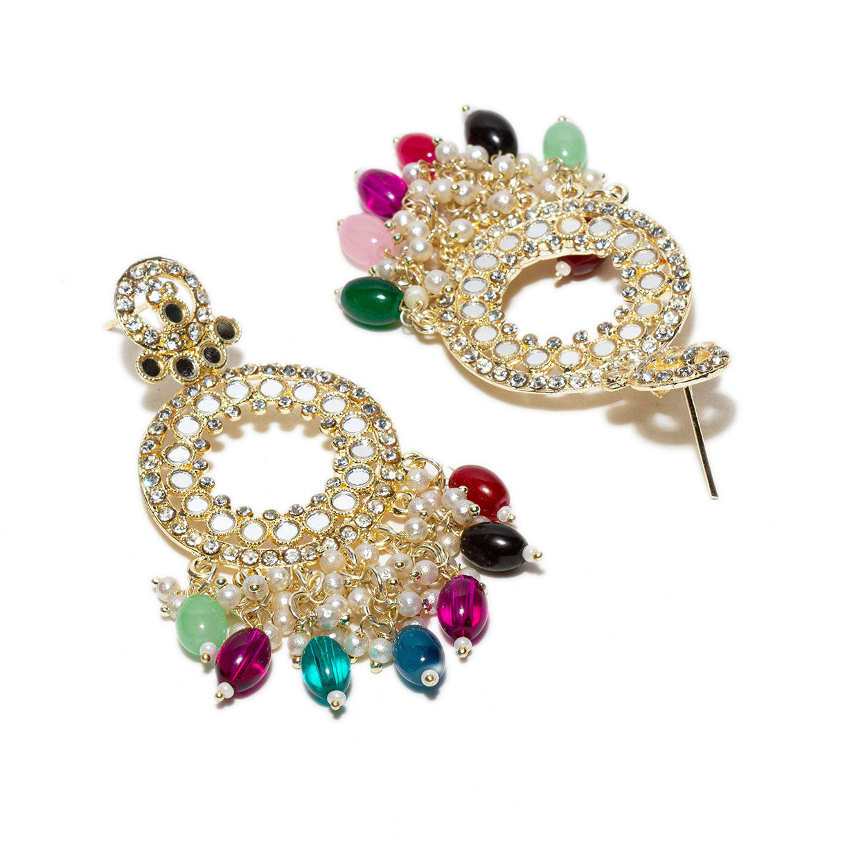 bindhani gold plated mirror and stone multi color drop earring for women girls