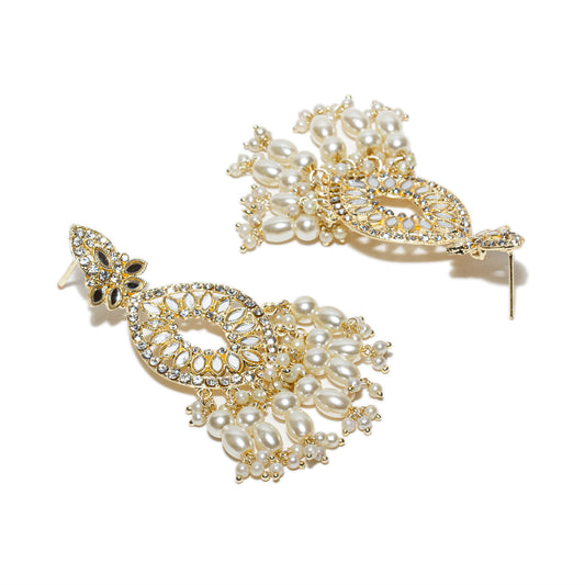 bindhani gold plated white mirror stone pearl drop hanging earring for women girls
