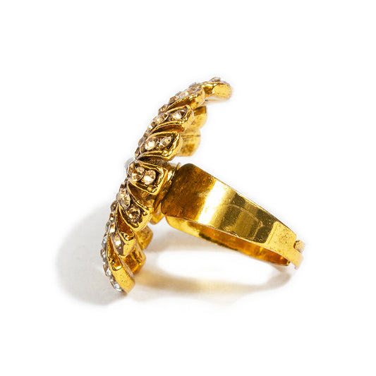 bindhani gold plated new design golden white stone adjustable finger ring for women and girls
