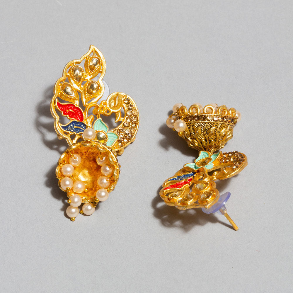 bindhani gold plated peacock skyblue color meenakari jhumka earring for women girls