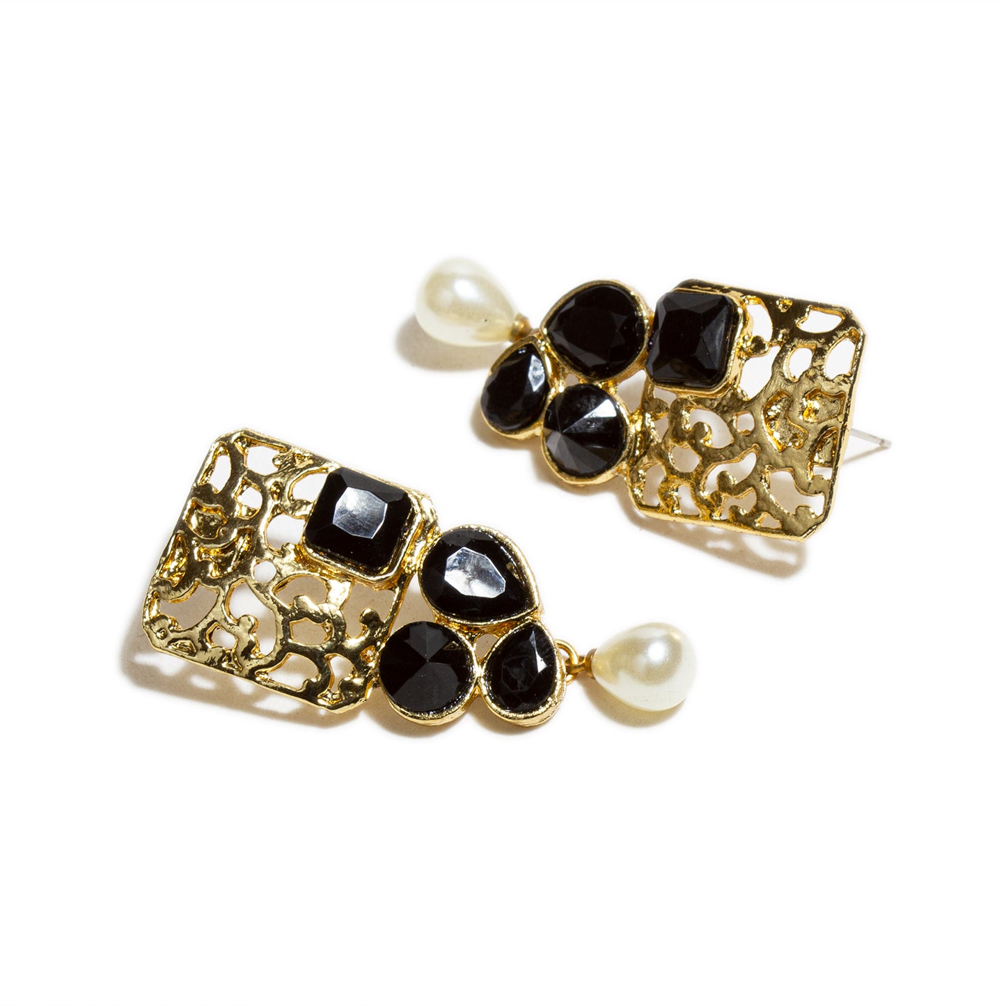 bindhani gold plated pearl drop black stone earrings for women