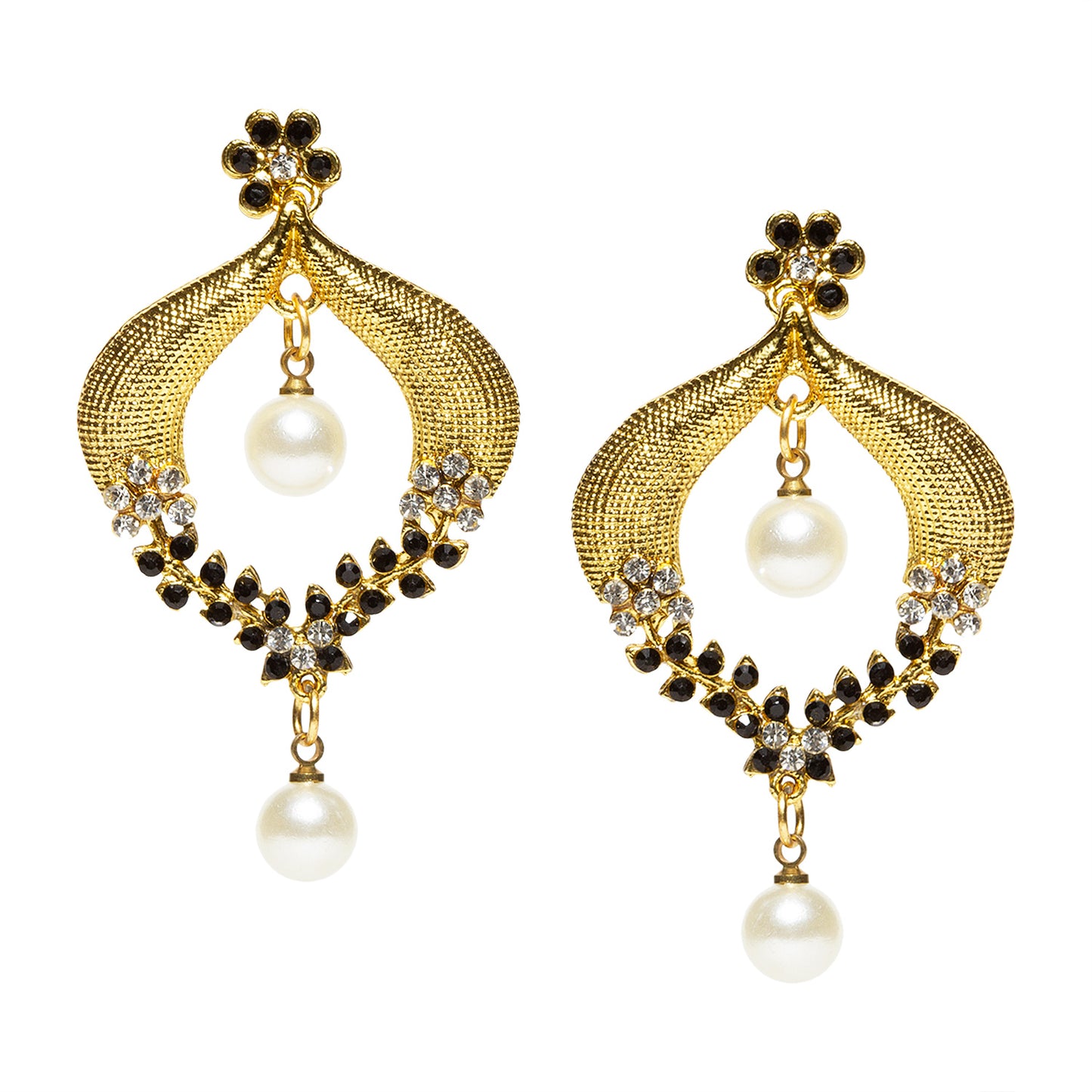 bindhani gold plated pearl drop gold black white stone earrings women