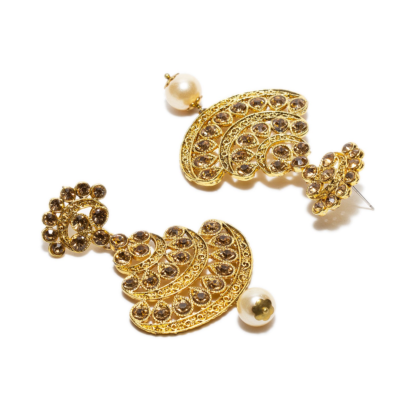bindhani gold plated pearl drop golden stone dangle drop earrings for women and girls