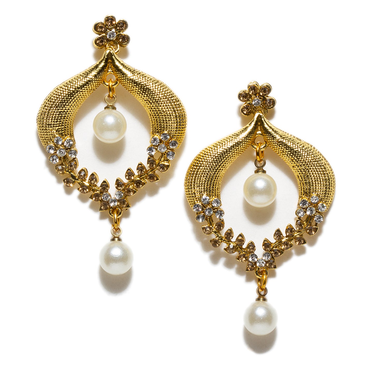 bindhani gold plated pearl drop gold stone earrings for women