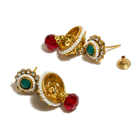 Bindhani gold plated red pearl drop jhumkai earrings women and girls