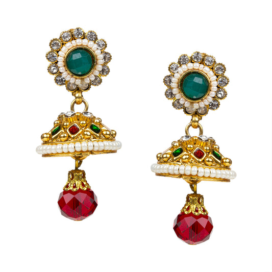 Bindhani gold plated red pearl drop jhumkai earrings women and girls