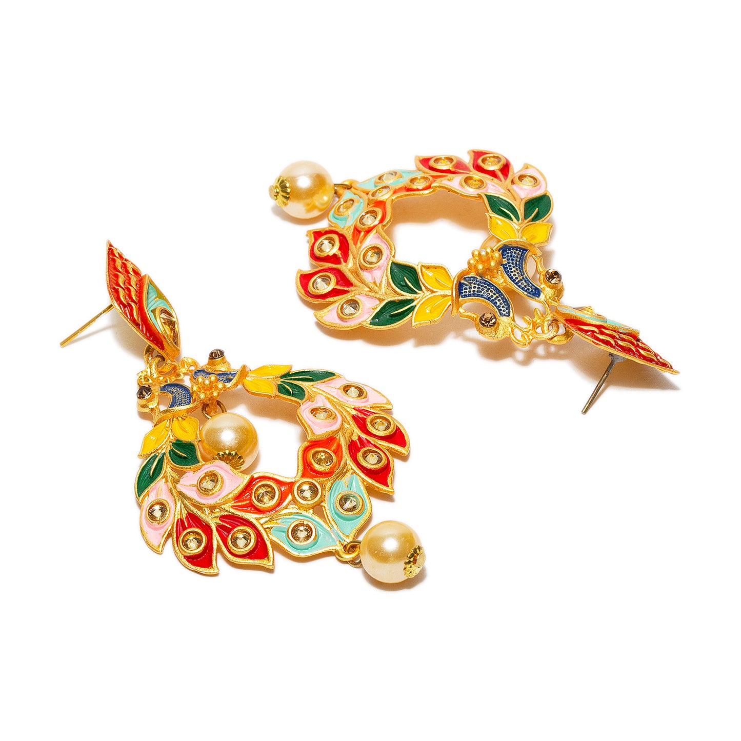bindhani gold plated pearl drop multicolor peacock meenakari earrings for women girls