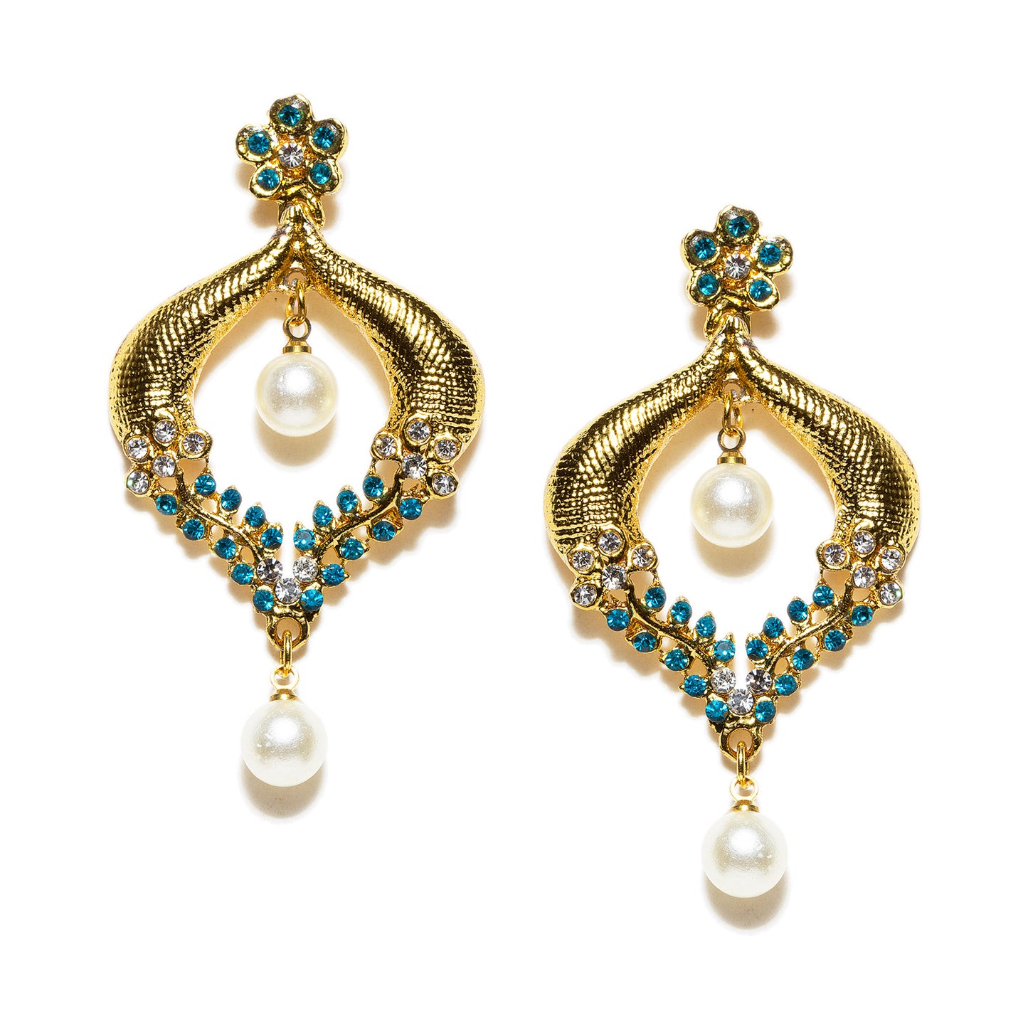 bindhani gold plated pearl drop turquoise stone earrings for women
