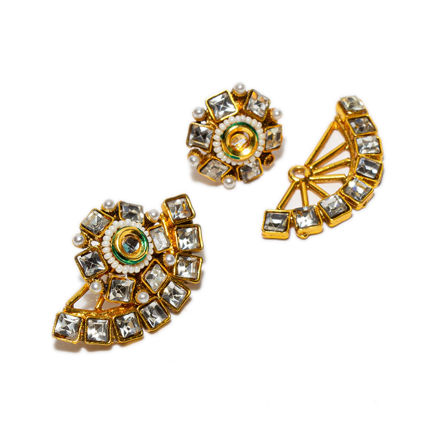 bindhani gold plated pearl drop white stone kundan jacket earcuff earrings for women girls