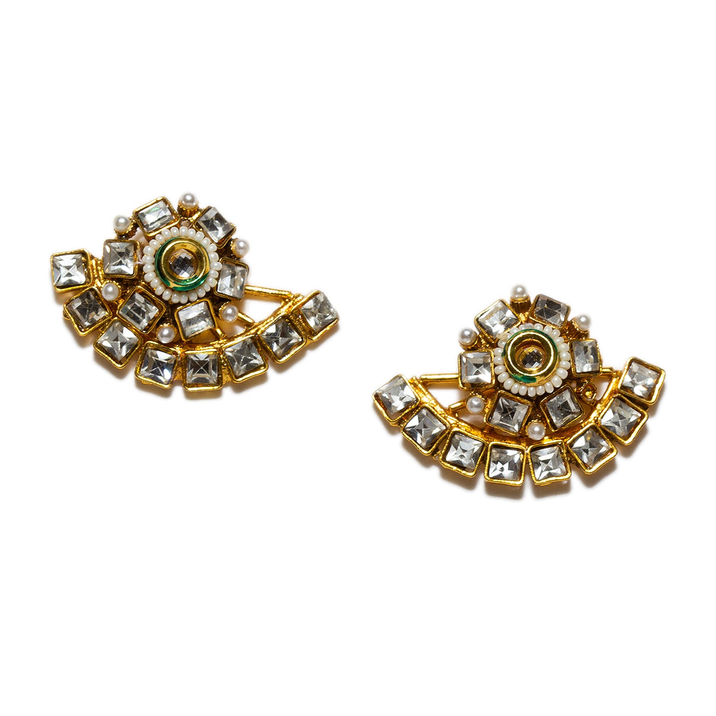 bindhani gold plated pearl drop white stone kundan jacket earcuff earrings for women girls