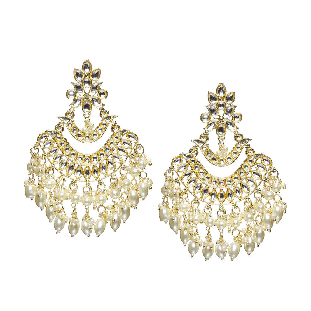 bindhani gold plated pearl drops kundan stone chandbali earrings for women girls