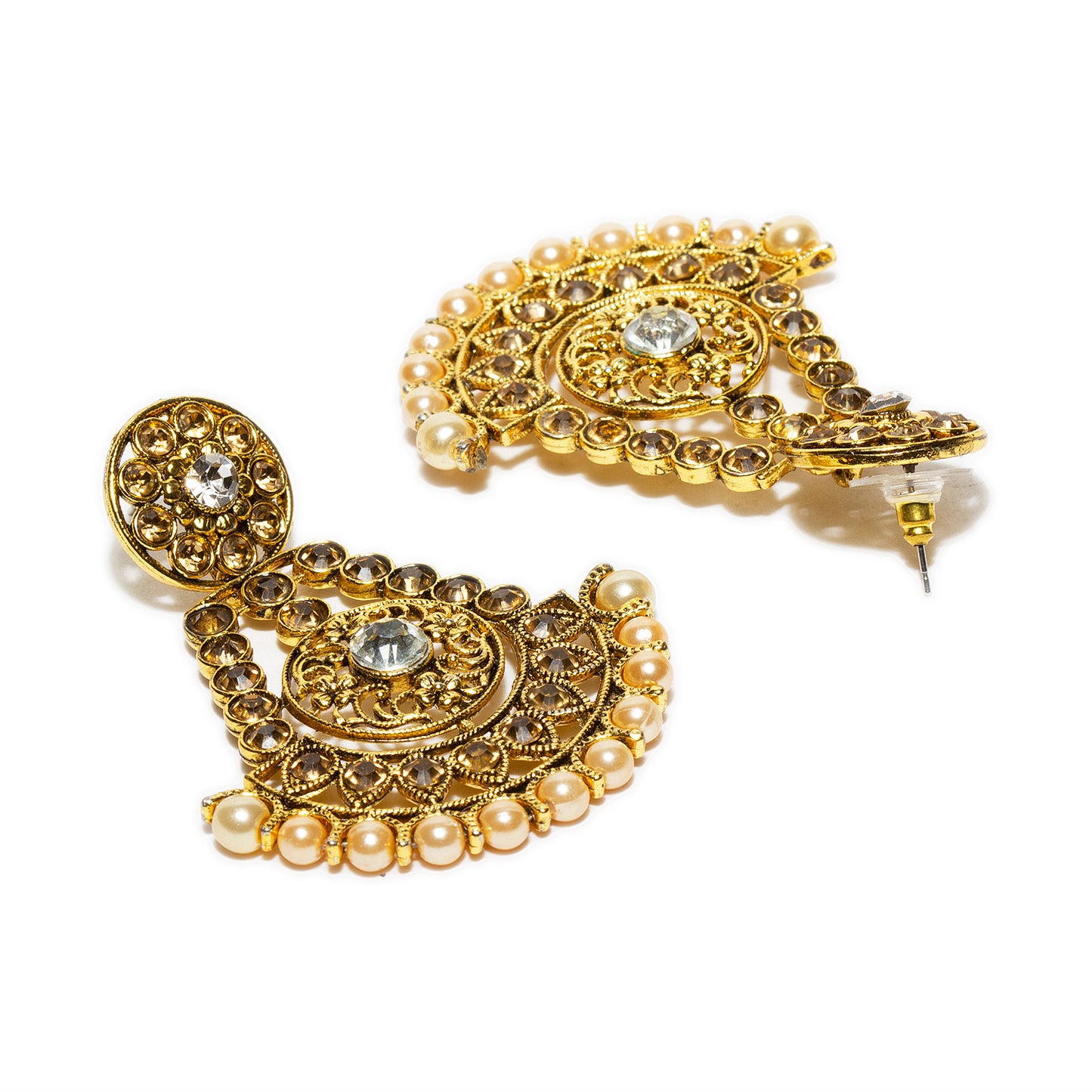 bindhani gold plated pearl golden white stone drop dangle earrings for women and girls