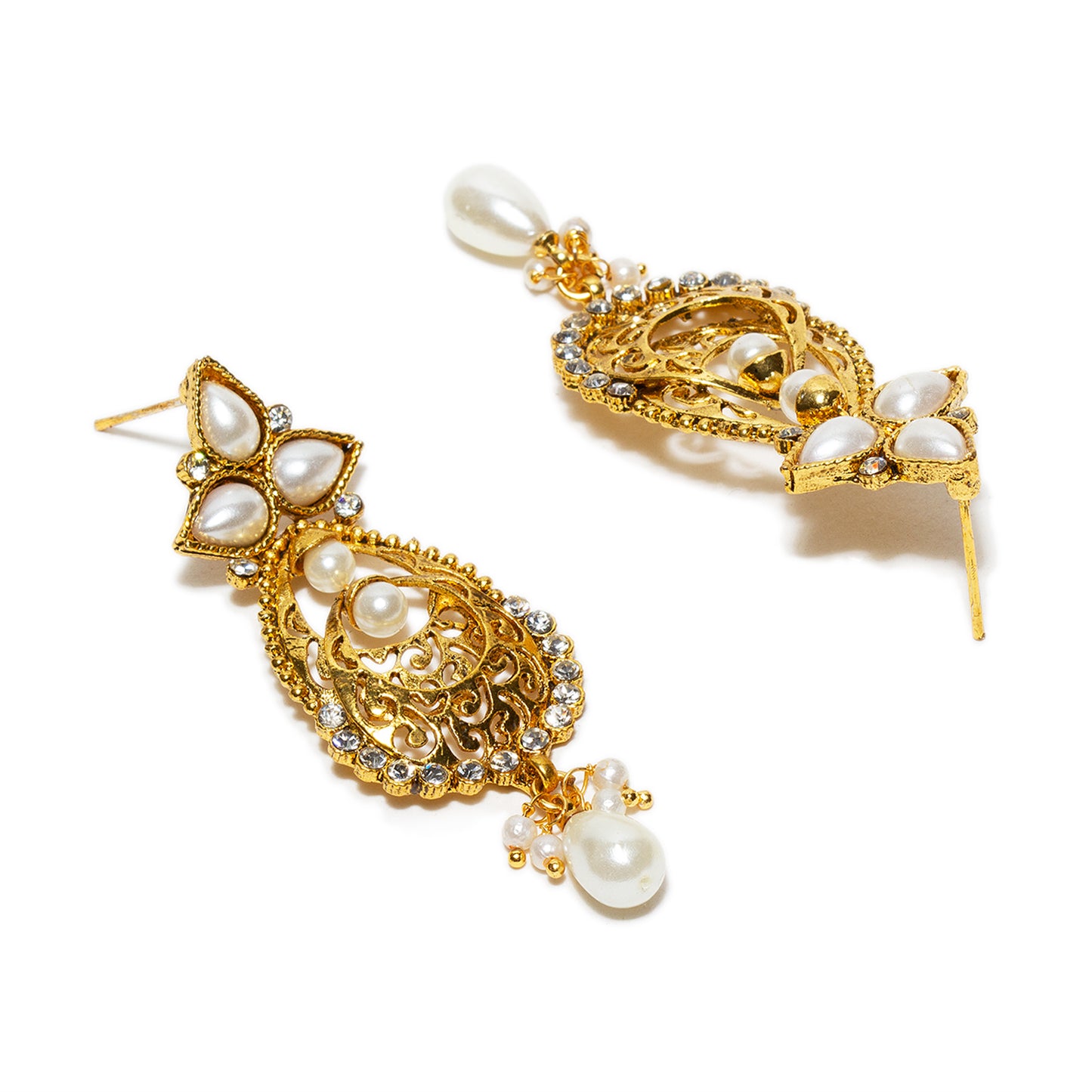 bindhani gold plated pearls drop white stone dangle earrings for women girls