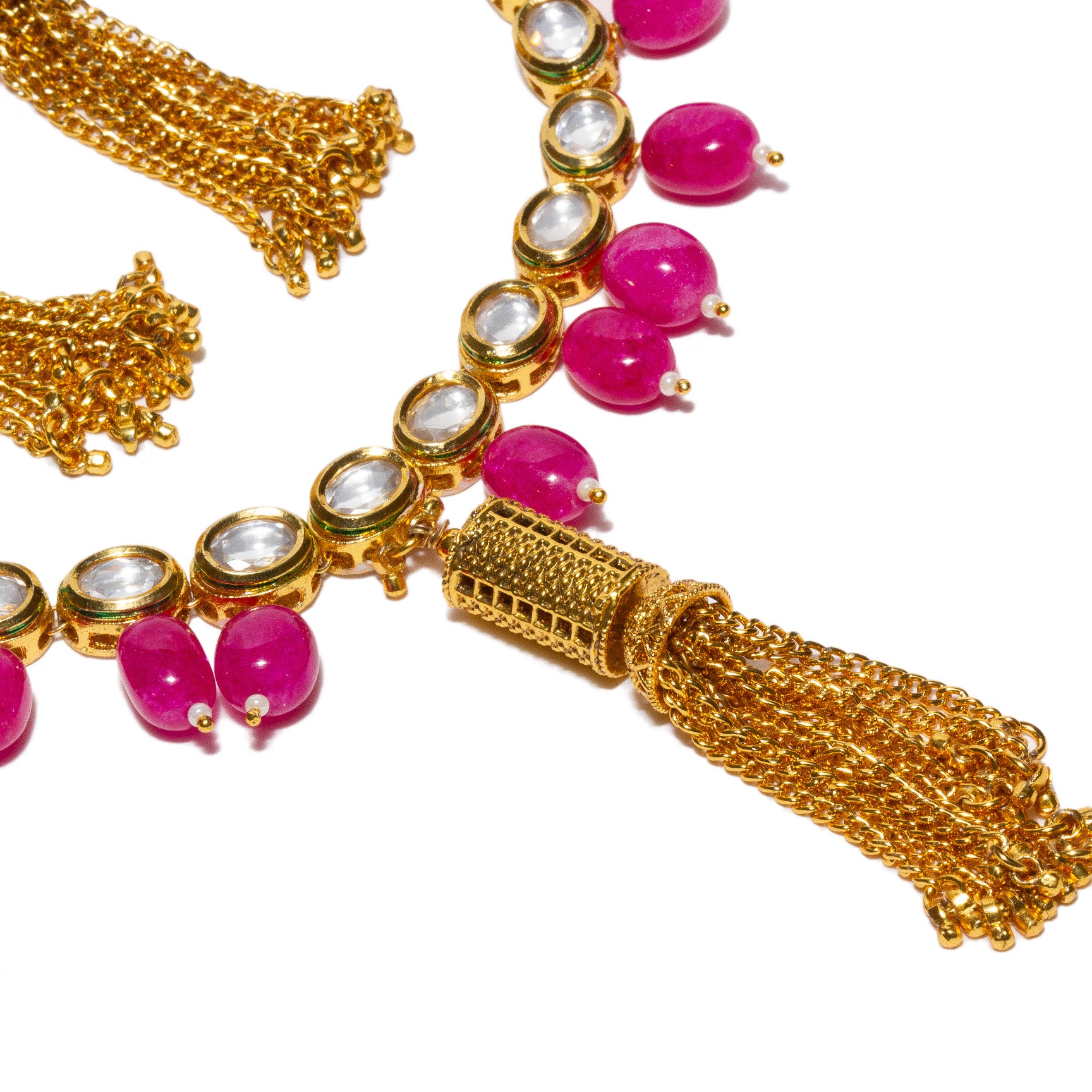bindhani-gold-plated-pink-color-pearl-mala-kundan-tassal-necklace-earring-for-women