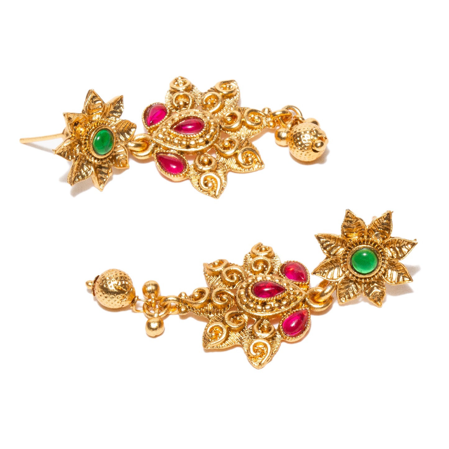 bindhani-gold-plated-pink-green-south-indian-style-earrings-set-for-women-girls