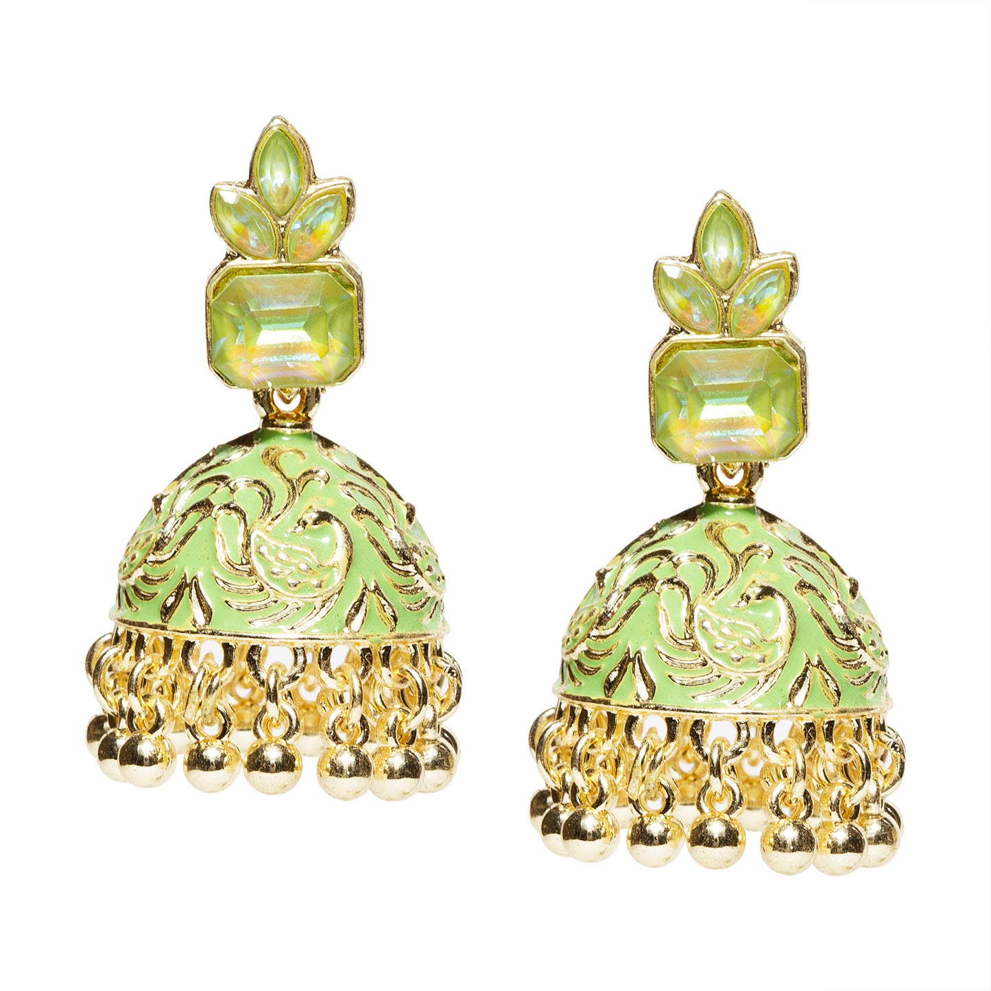 bindhani gold plated pista green meenakari jhumka earring for women girls