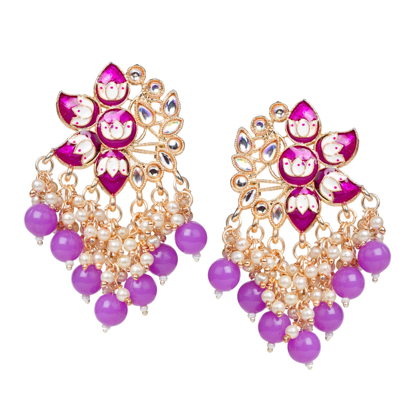 bindhani gold plated purple meenakari pearl drop earrings for women girls