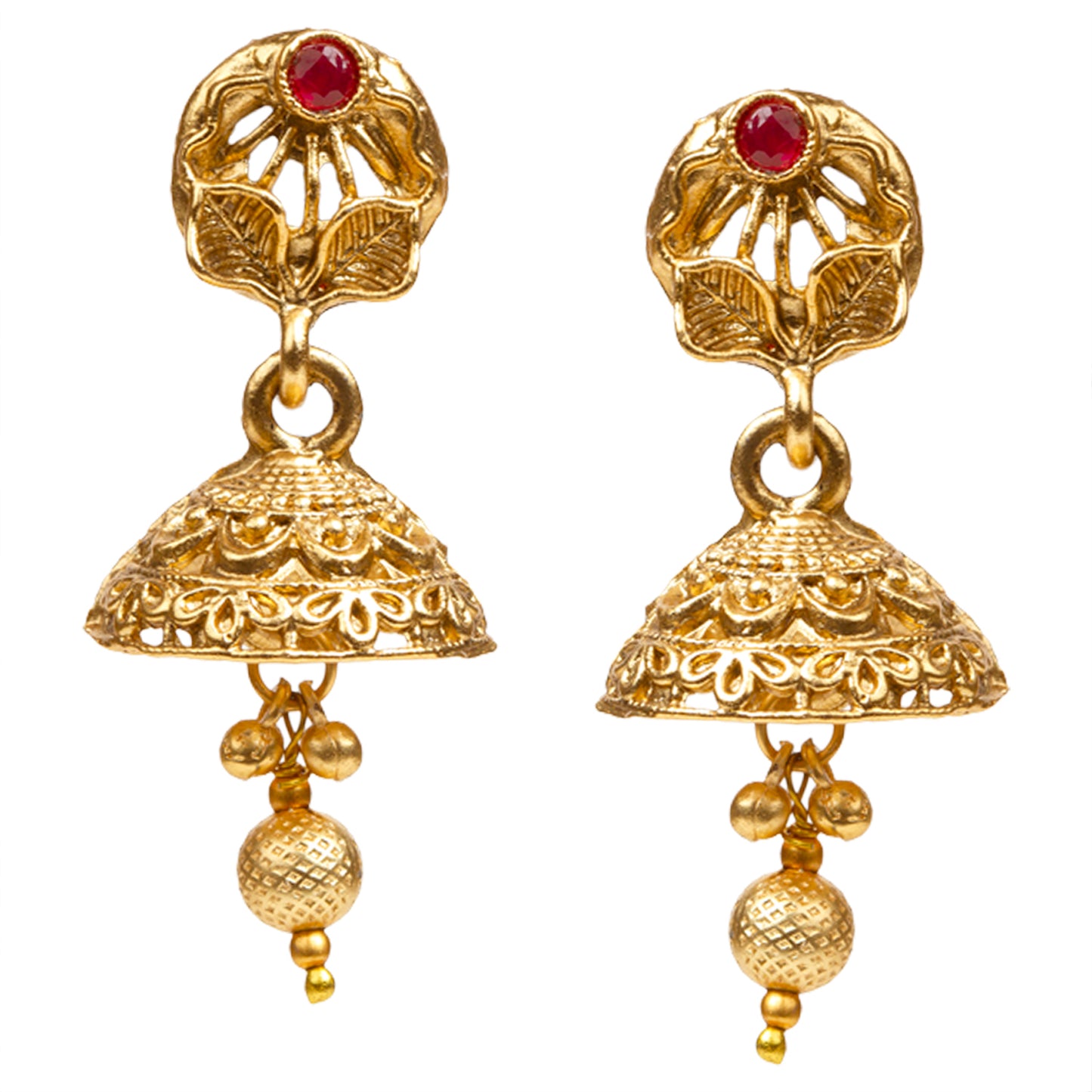 bindhani gold plated red green jhumka earrings for women girls