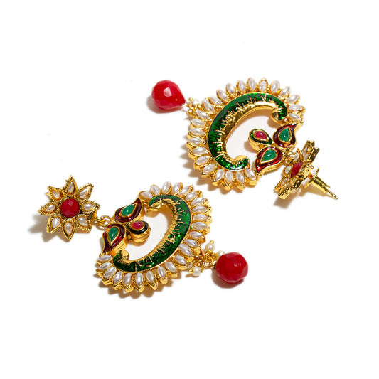 bindhani gold plated red green meenakari work red pearl drop earrings for women girls