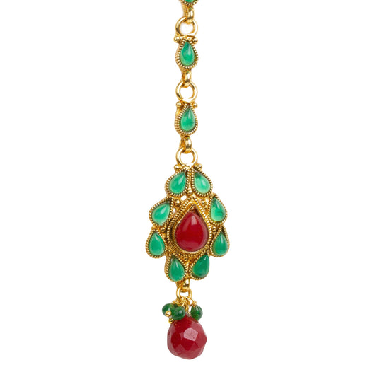 bindhani-gold-plated-red-green-pearl-drops-beads-copper-maang-tikka-for-women-and-girls