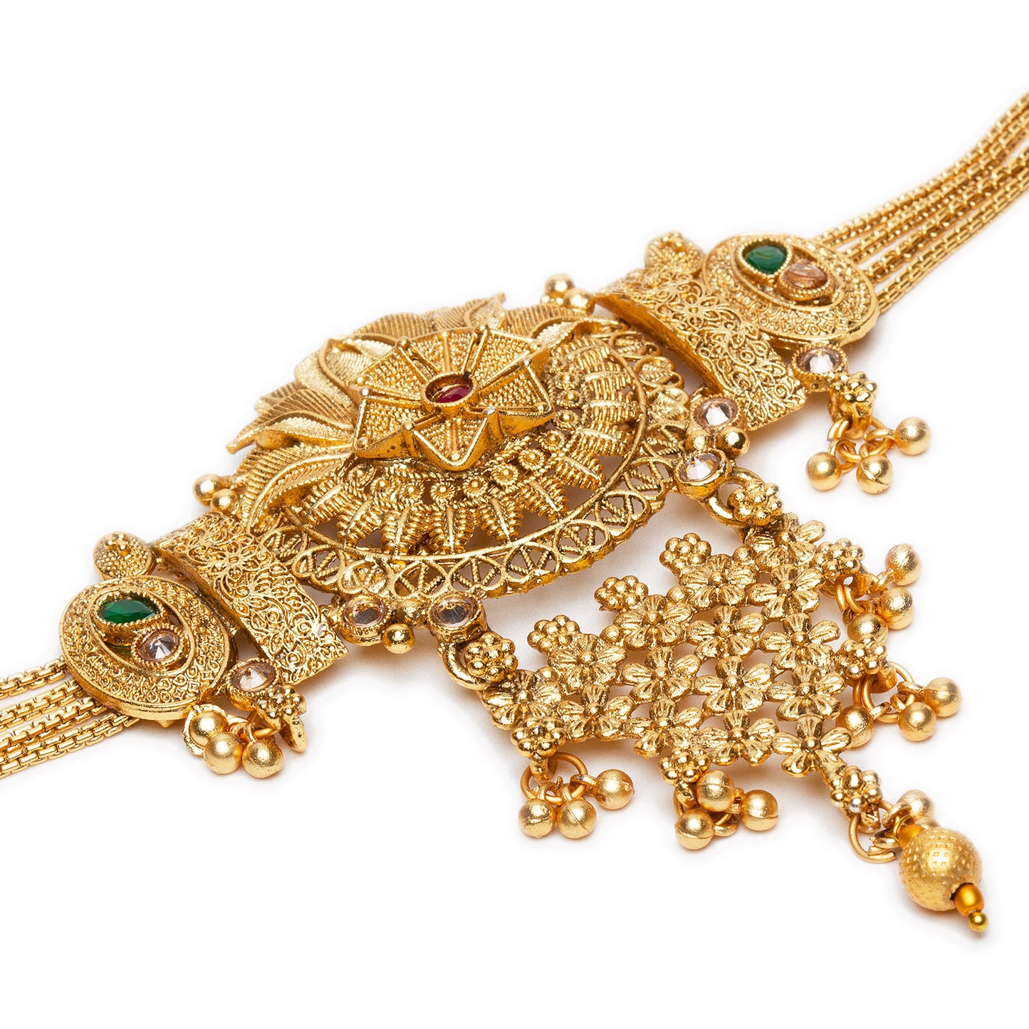 bindhani gold plated red green south india choker necklace details for women