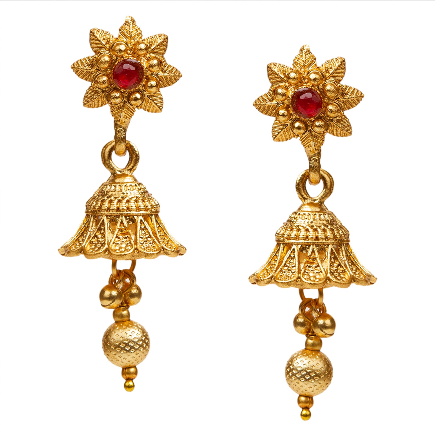 bindhani gold plated red south india jhumka earrings for women girls