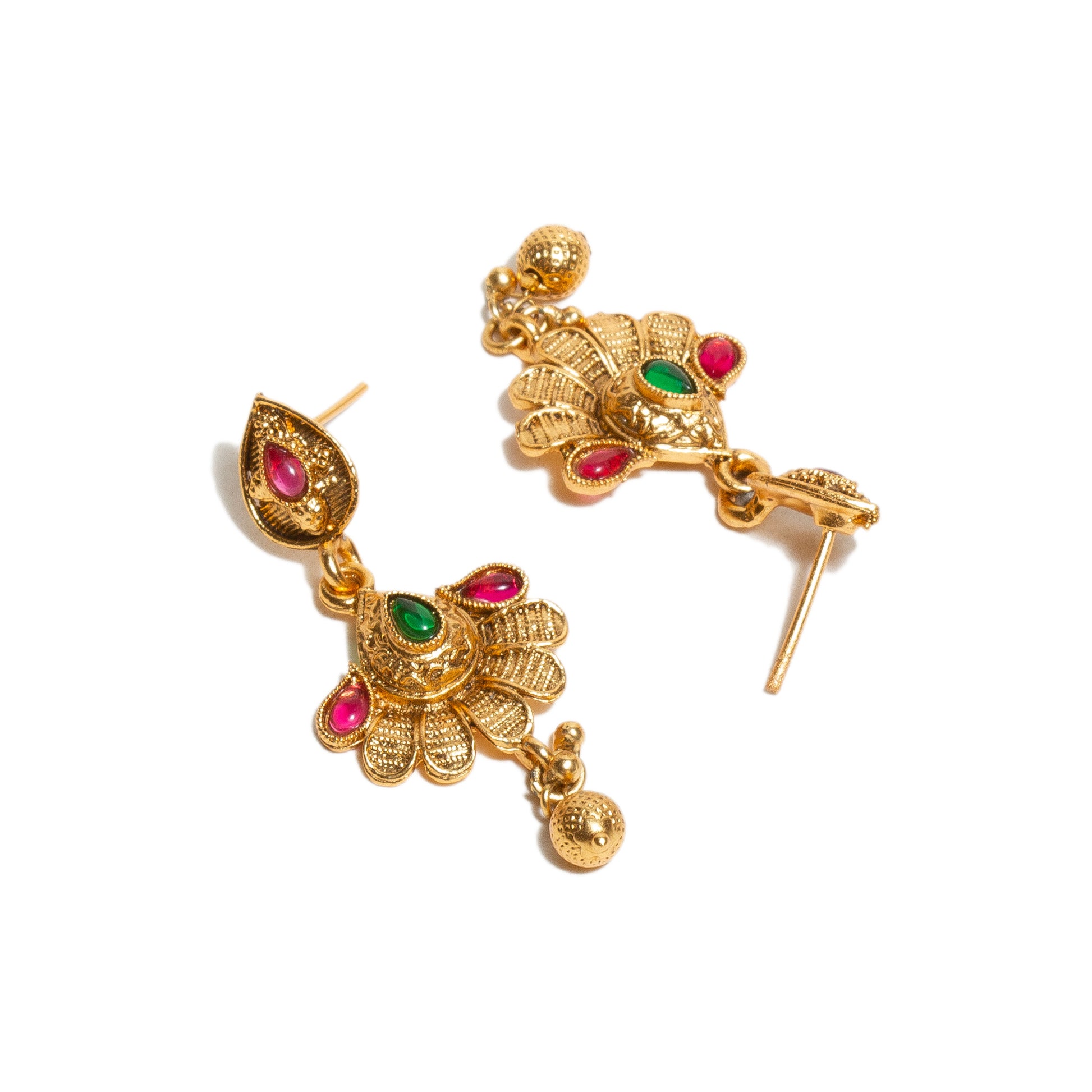 bindhani-gold-plated-ruby-pink-green-south-indian-earrings-for-women-girls