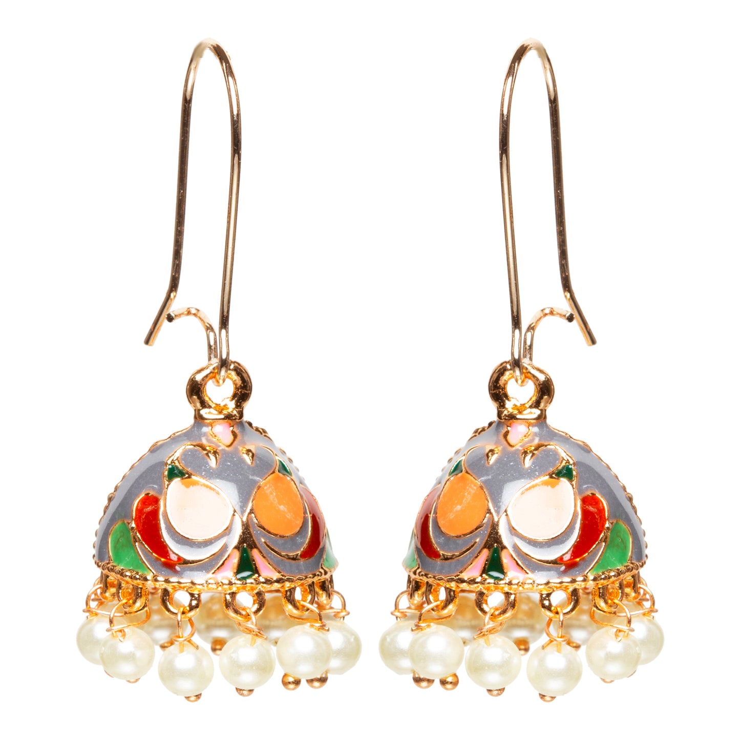 bindhani gold plated small grey multi color meenakari pearl drop jhumki earrings women girls