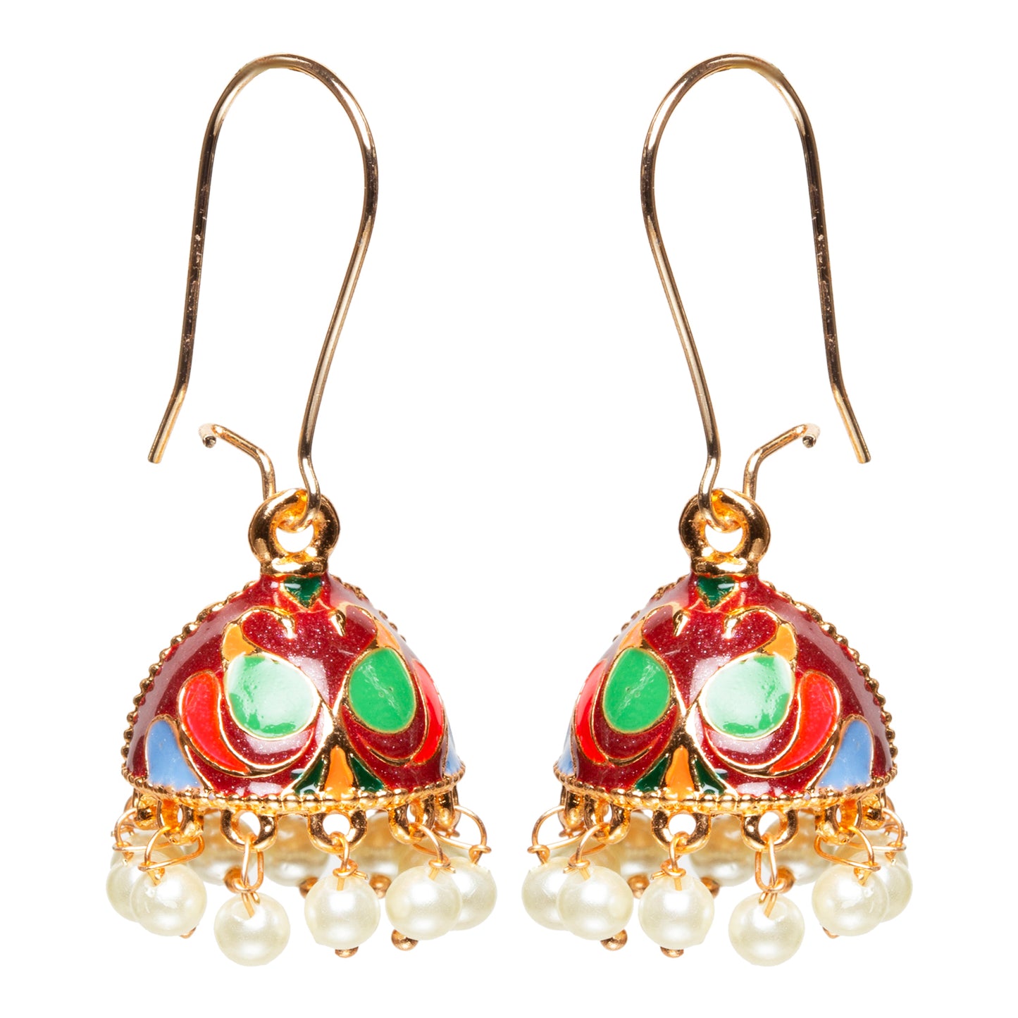 bindhani gold plated small maroon multi color meenakari pearl drop jhumki earrings women girls