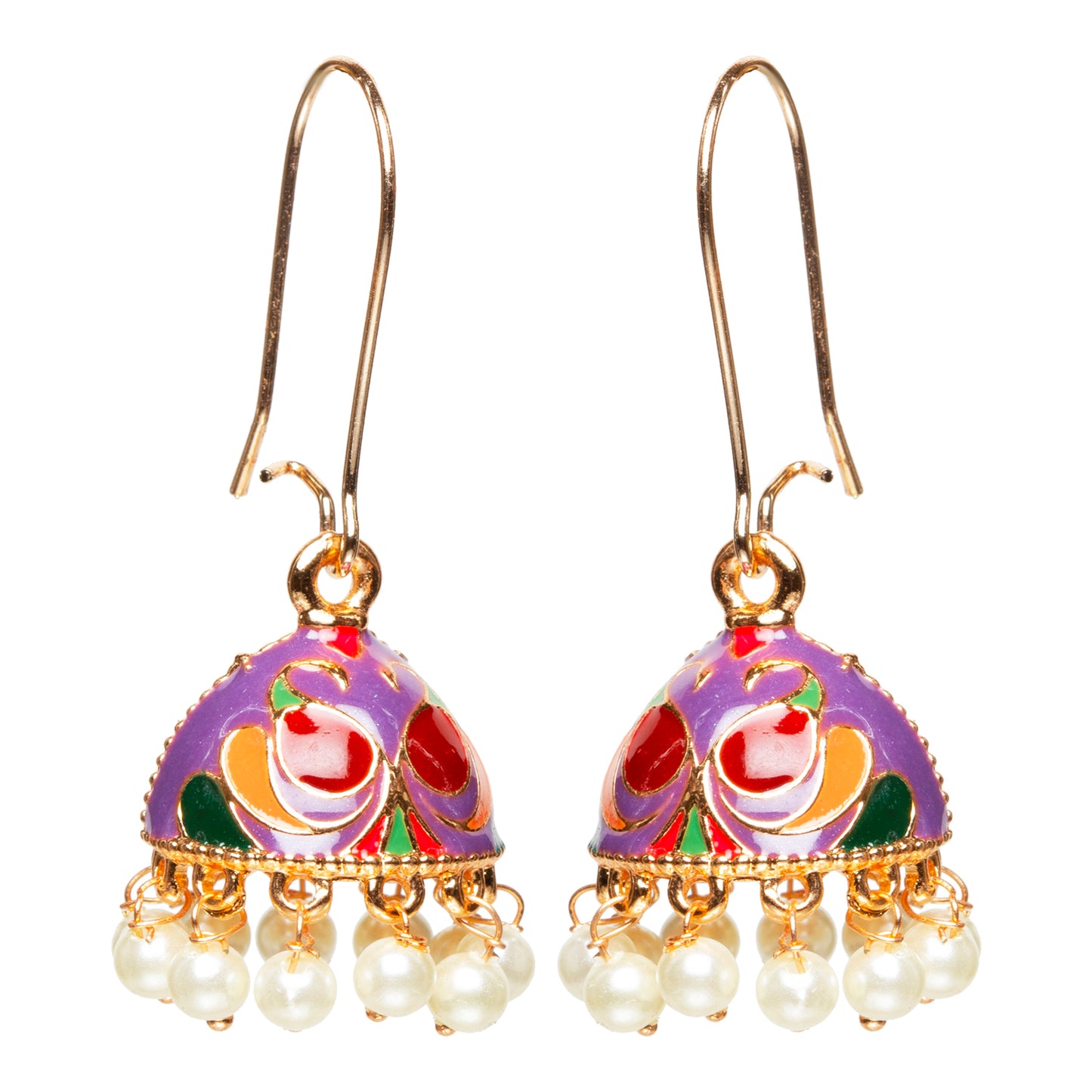 bindhani gold plated small purple multi color meenakari pearl drop jhumki earrings women girls