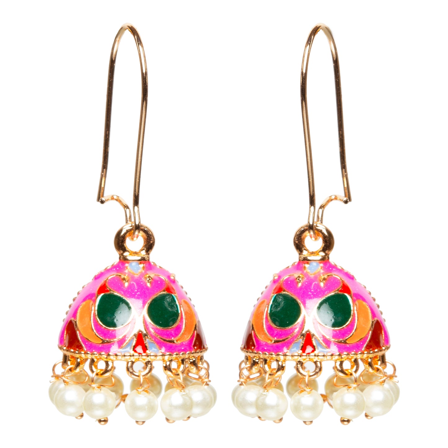 bindhani gold plated small rani pink multi color meenakari pearl drop jhumki earrings women girls