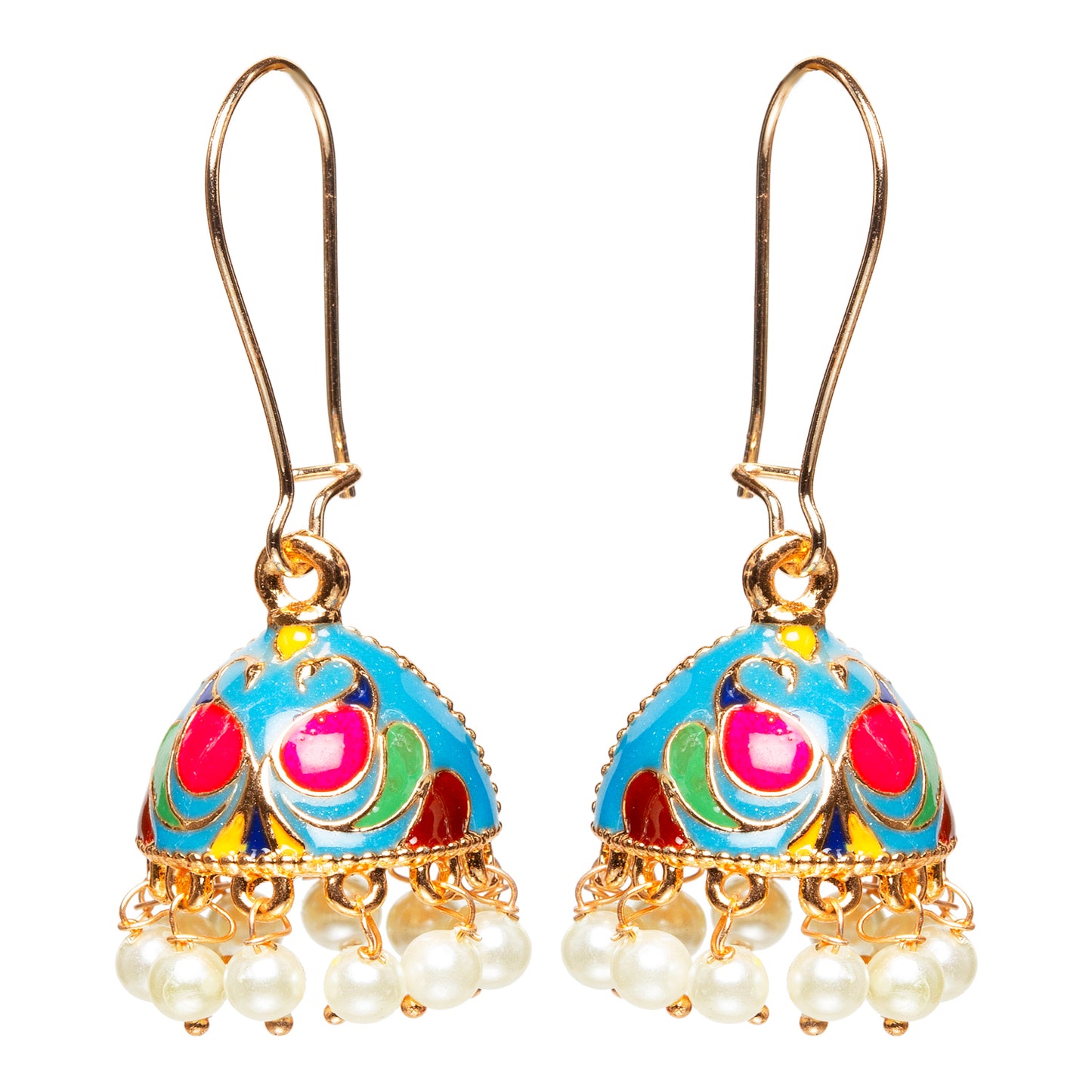 bindhani gold plated small turquoise multi color meenakari pearl drop jhumki earrings women girls