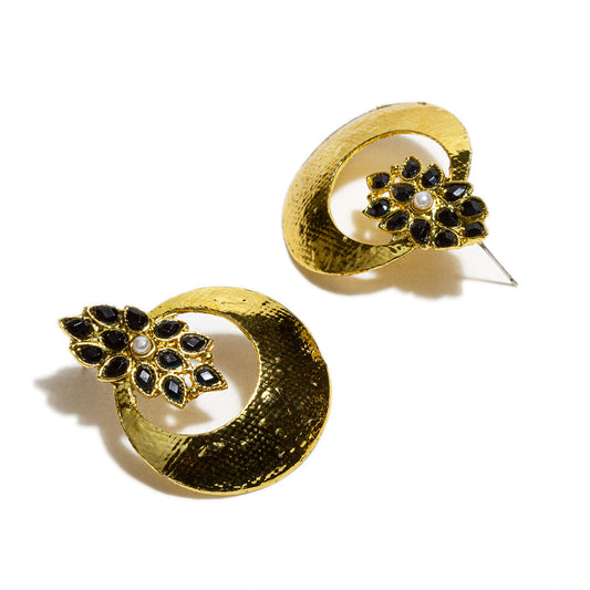 bindhani gold plated white beads black stone earrings for women