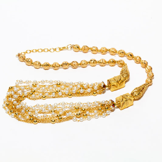 bindhani gold plated white golden color pearl mala necklace for women