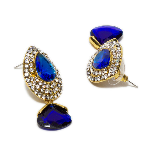 bindhani gold plated white pearls blue stone earrings for women
