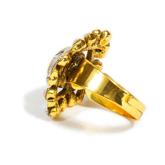 bindhani gold plated white stone adjustable small finger ring for women and girls