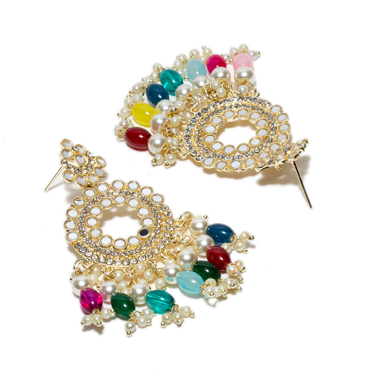 bindhani gold plated white stone beads mirror hanging multi colorful drop earring for women girls