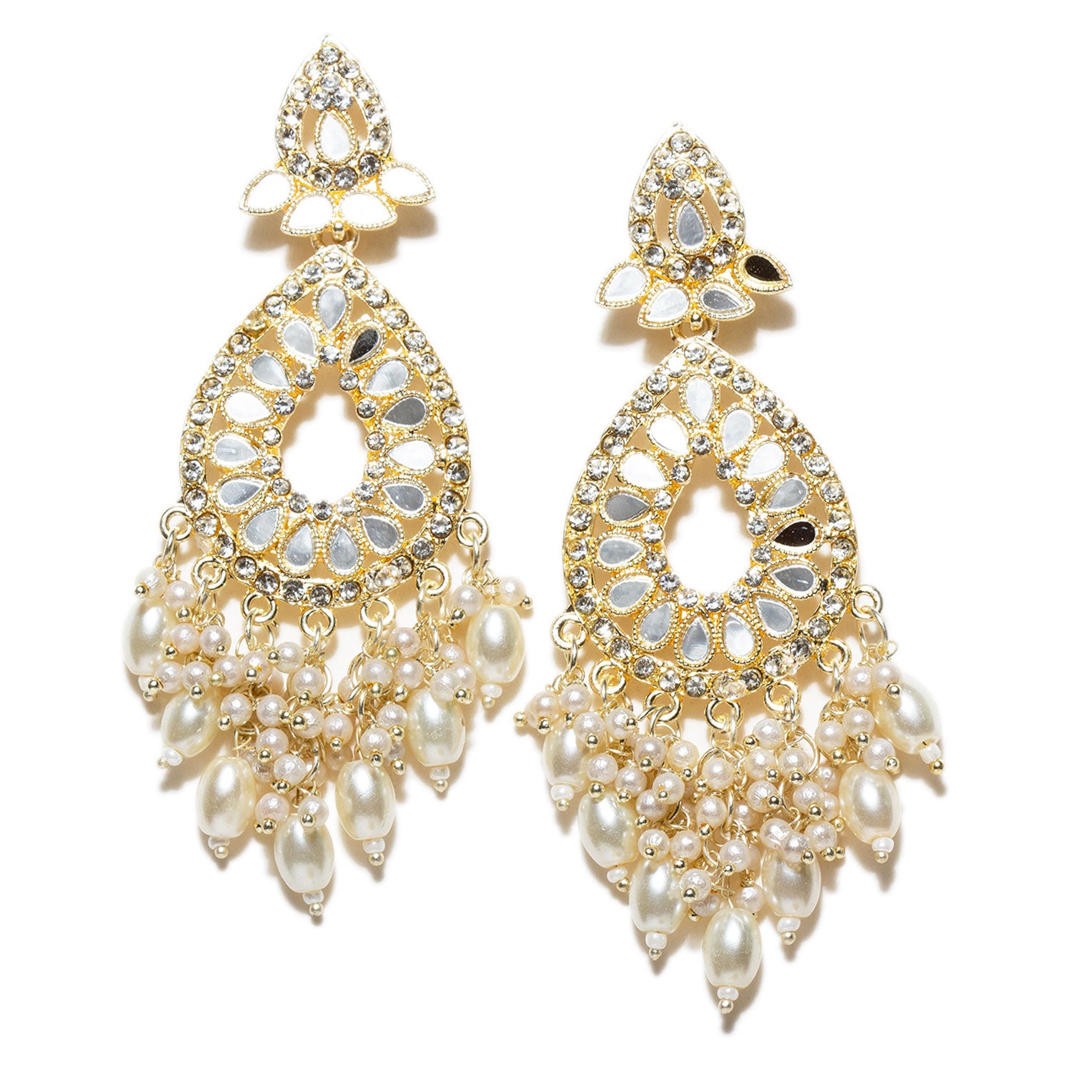 bindhani gold plated white mirror stone pearl drop hanging earring for women girls