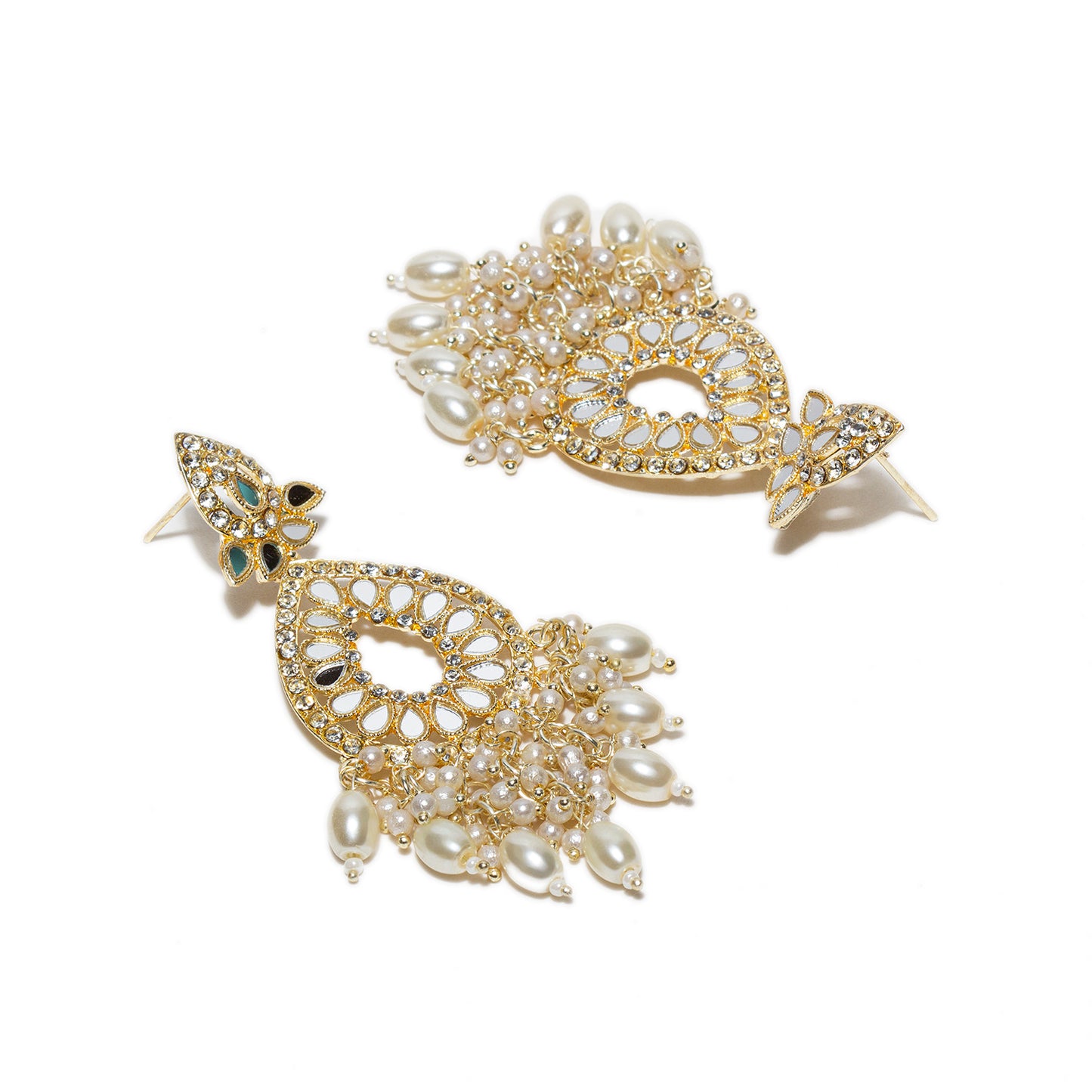 bindhani gold plated white mirror stone pearl drop hanging earring for women girls