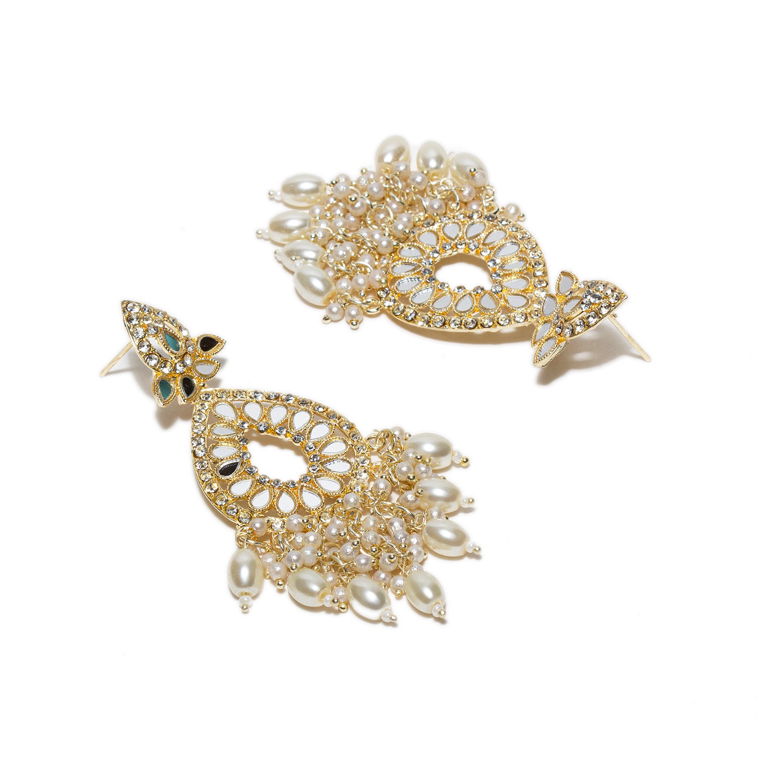 bindhani gold plated white mirror stone pearl drop hanging earring for women girls
