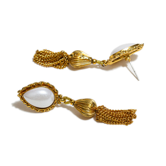 bindhani gold plated white tassel earrings for women