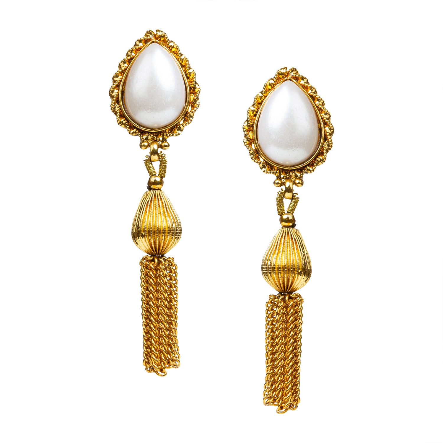 Gold and white tassel on sale earrings