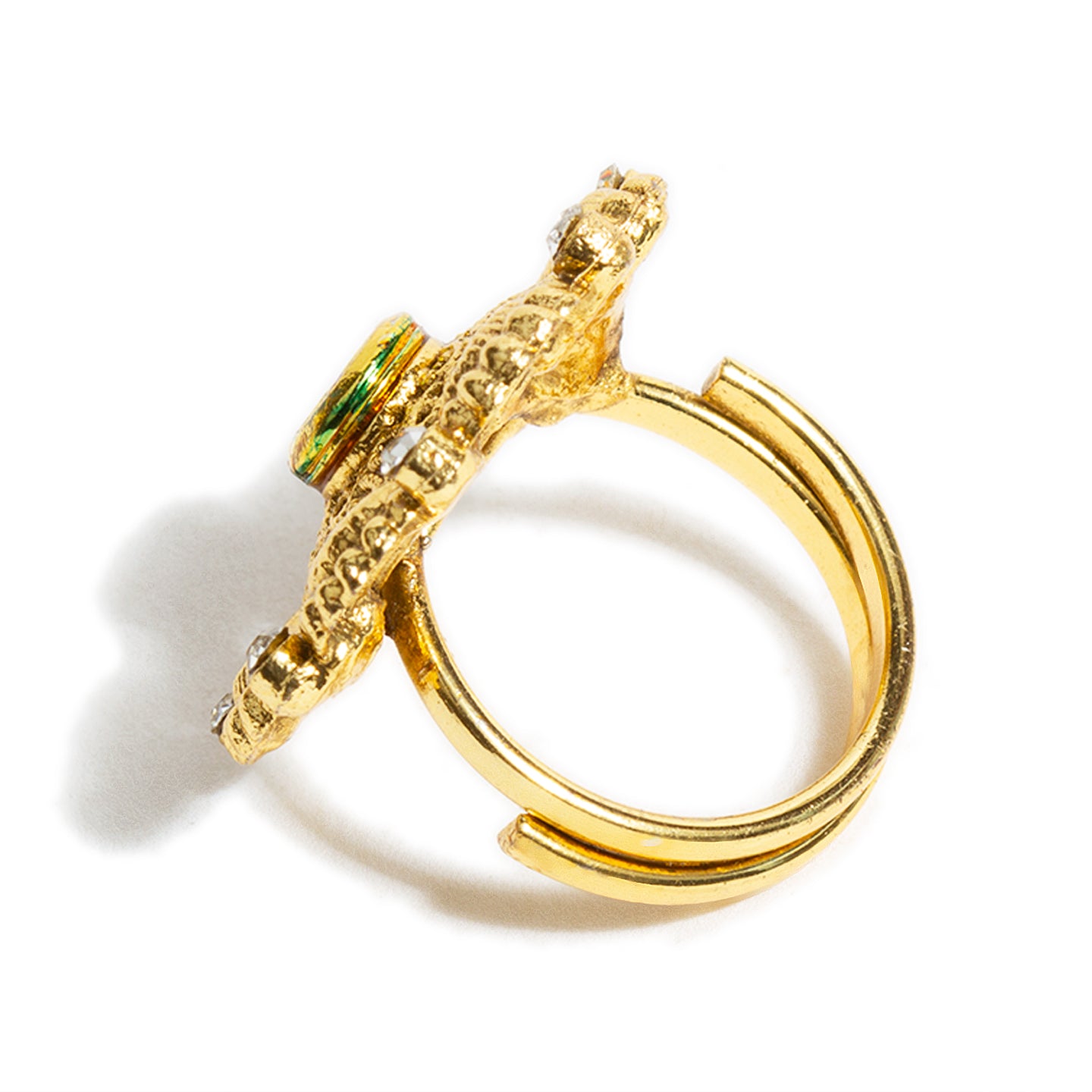 bindhani gold toned white red kundan stone finger ring adjustable for women and girls