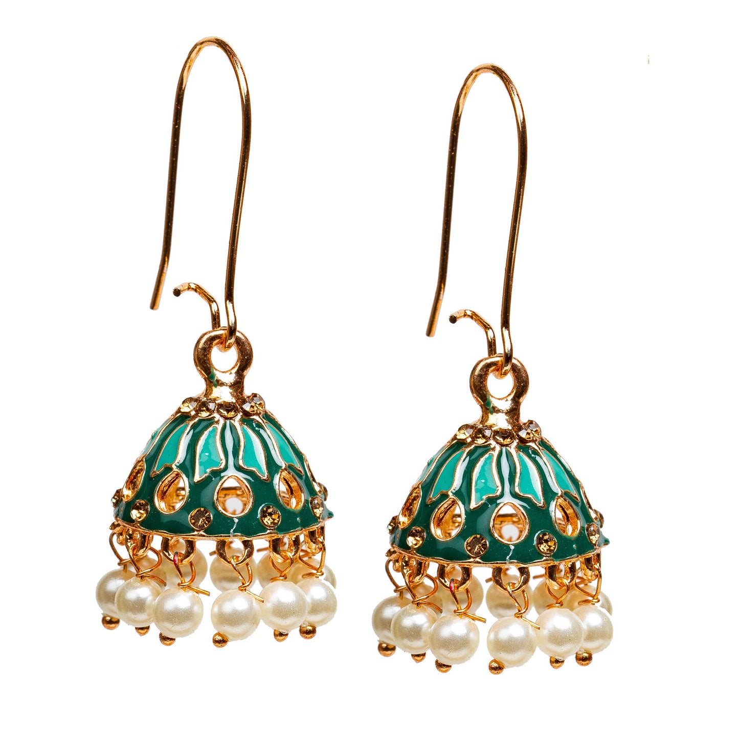 bindhani green gold plated pearl meenakari jhumki for women girls