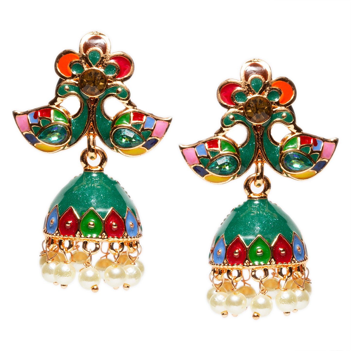 bindhani green multicolor small peacock jhumki earrings women teenage girls
