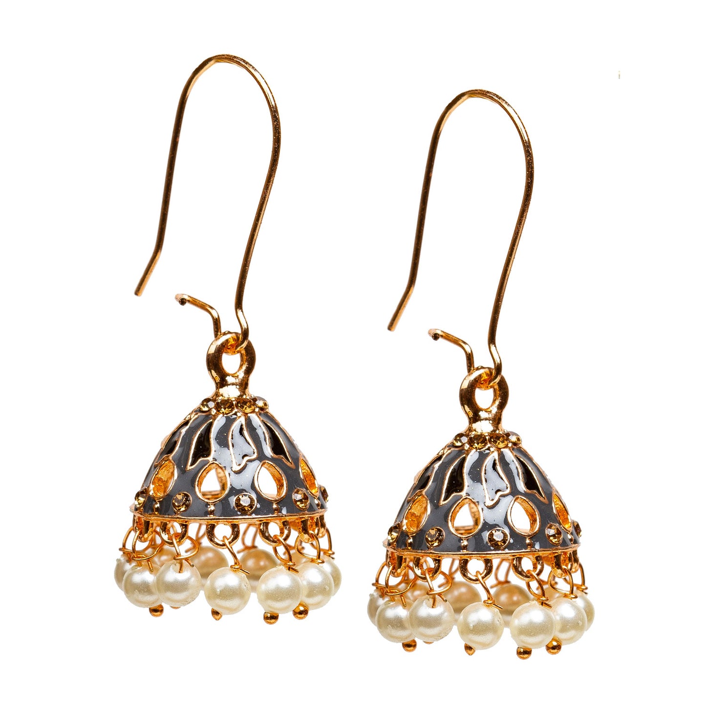 bindhani grey gold plated pearl meenakari jhumki for women girls