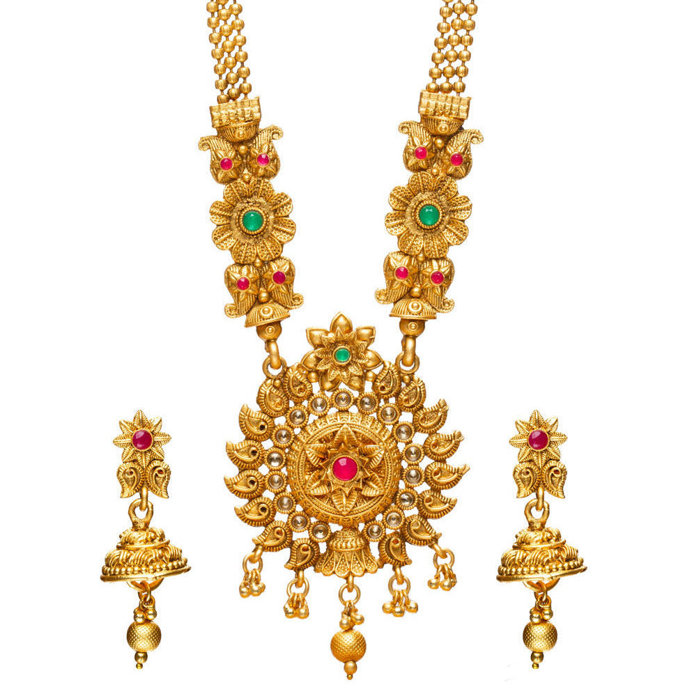 Long Temple South Indian Necklace & Jhumki Earrings Set