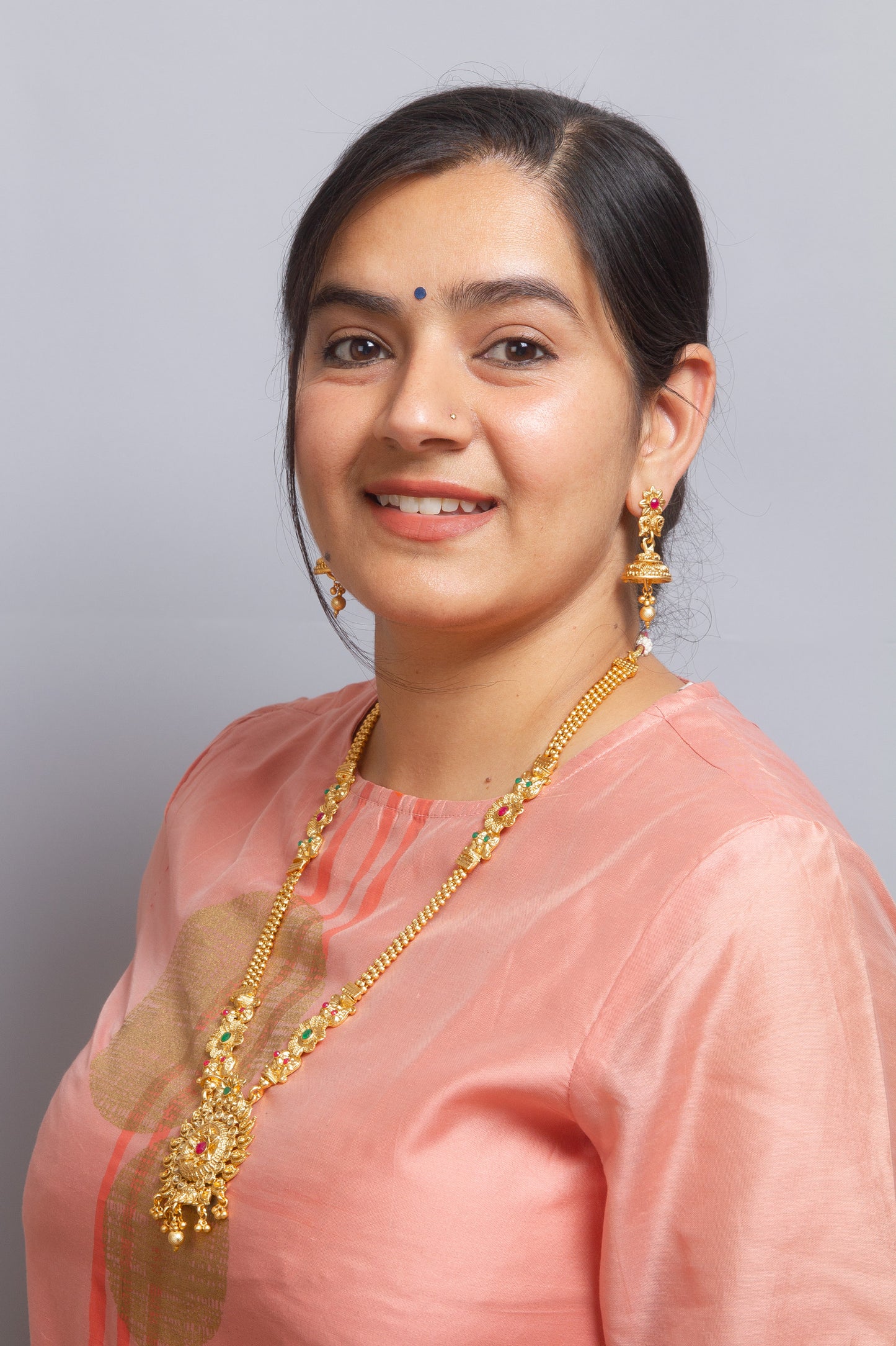Long Temple South Indian Necklace & Jhumki Earrings Set